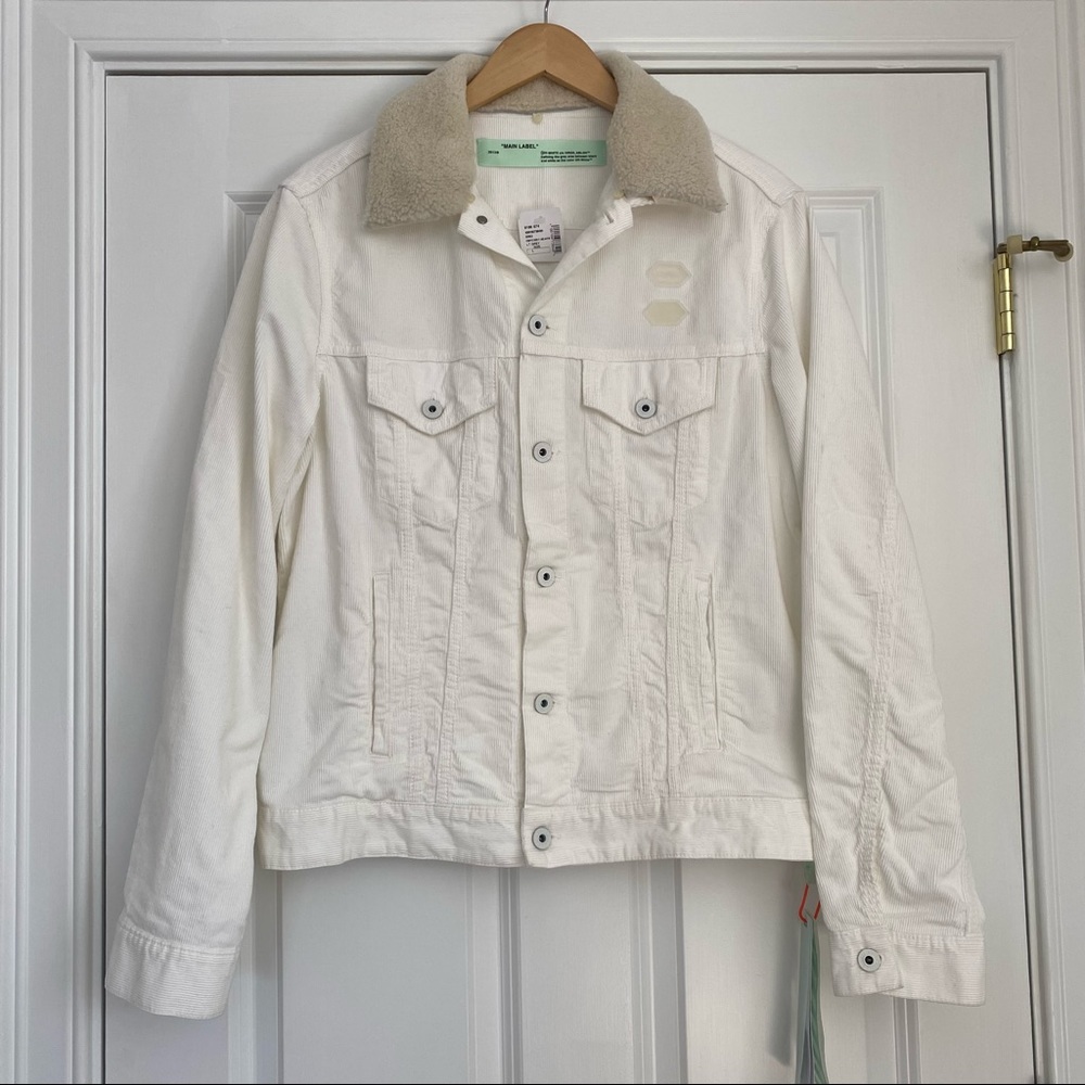 SS19 Men’s Off-White Corduroy Jacket with Detachable Faux-Shearling Collar